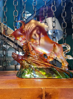 琉璃牛摆件生日礼物新中式乔迁新居酒柜高档装饰牛气冲天工艺品