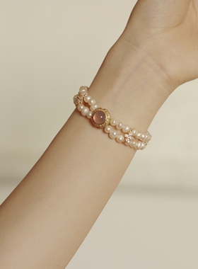 安黛原创「窗格晴雨」天然浅粉淡水珍珠双层手链复古优雅闺蜜礼物