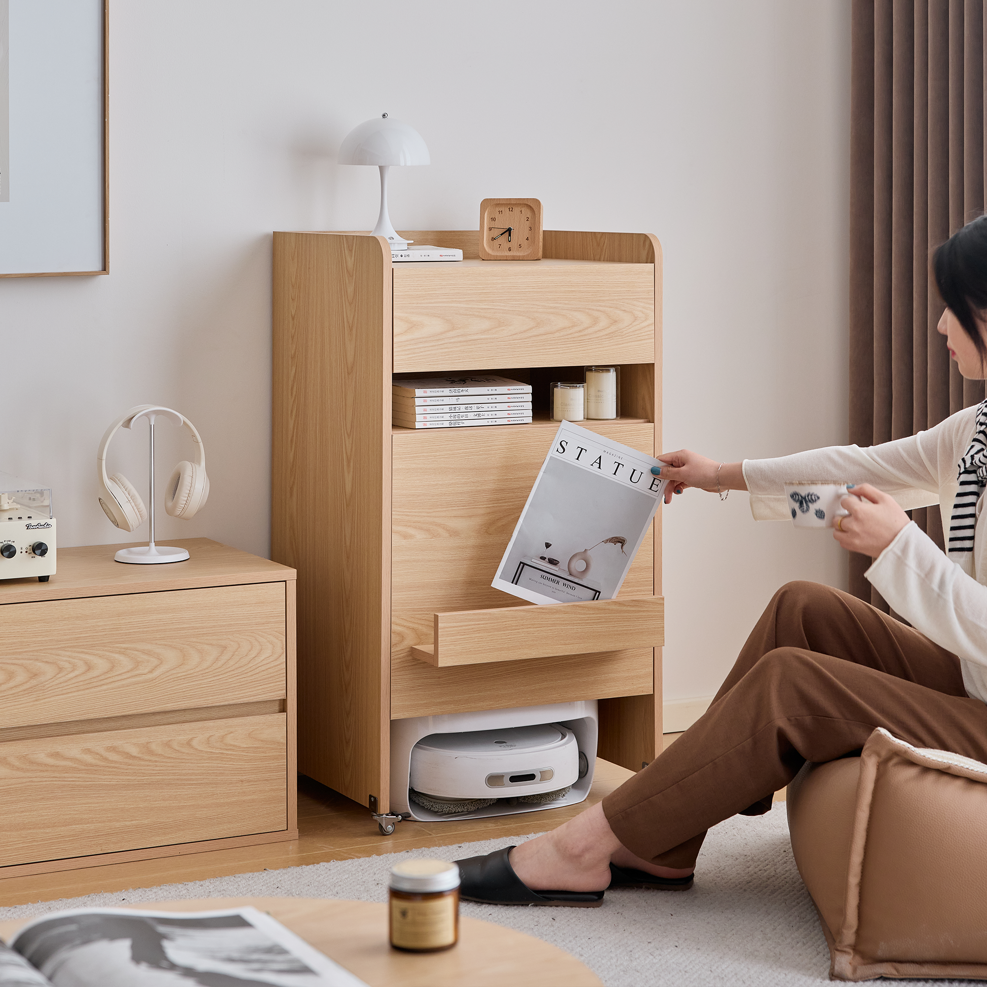 三又木实木扫地机器人柜客厅边柜家用置物柜卧室收纳柜餐边置物架,淘宝优惠券,粉丝福利购,淘宝优惠卷