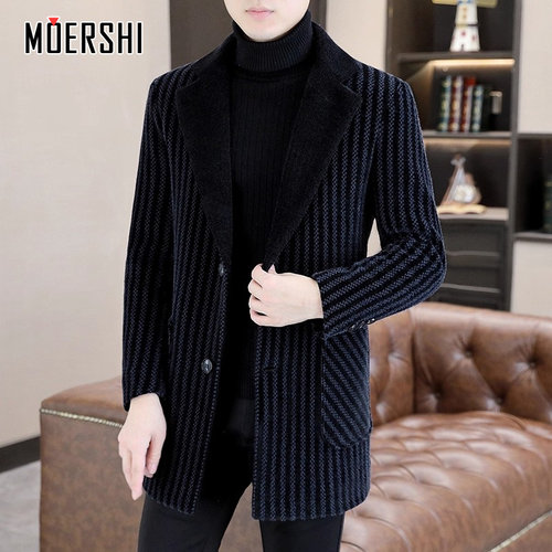 羽绒大衣外套男中长款加厚男装风衣秋冬季西装领男士休闲大衣 - 图2