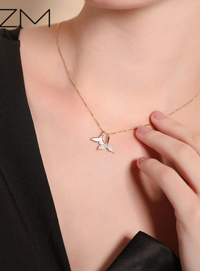 海豚双鱼尾项链女925纯银18K金大鱼森系轻奢品牌锁骨链情人节礼物