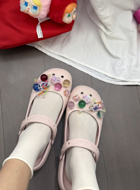 泡泡星梦粉色洞洞鞋扣适配crocs
