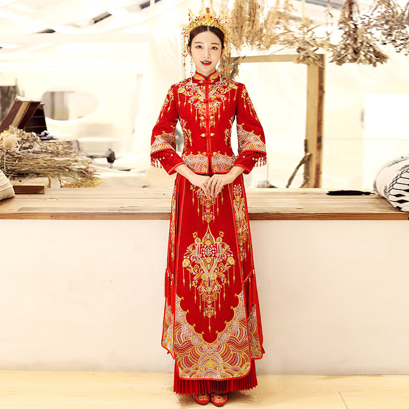 秀禾服新娘2020新款中式结婚龙凤褂 流珠旗袍