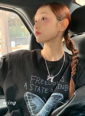 铜女甜酷蝴蝶结吊坠项链