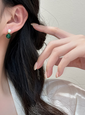 新中式绿色玉髓女高级感耳环