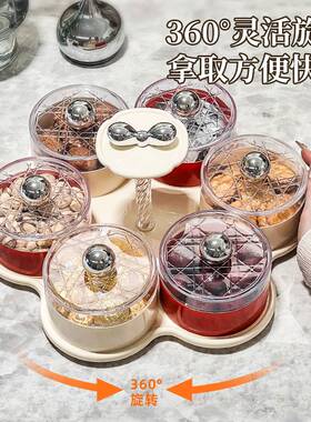 年货干果盒用客厅茶几分格糖果盘轻奢密封花瓣型喜庆旋转收纳盘