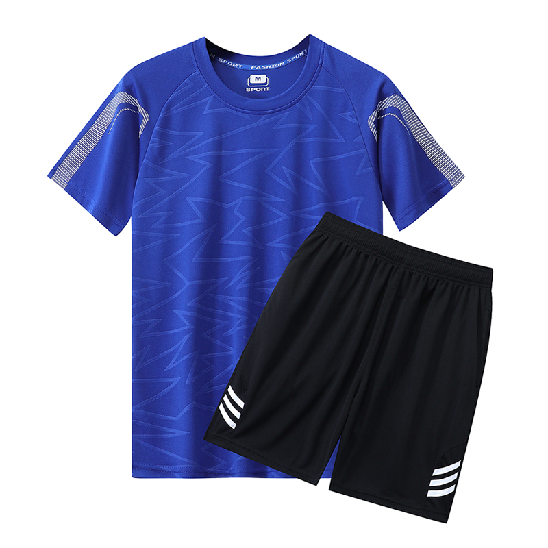 夏季运动套装男女休闲跑步健身速干T恤短袖五分裤宽松运动衣球服-图1