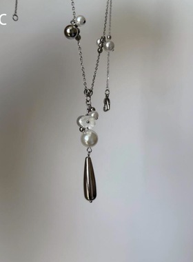 冷淡风花朵珍珠水滴项链 耳环时尚百搭新中式长款流苏气质锁骨链