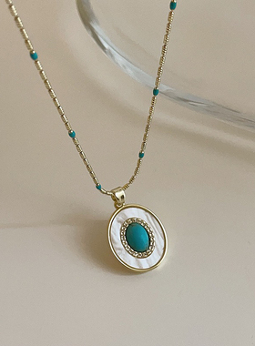 新中式绿松石贝壳项链女款高级感轻奢小众精致复古锁骨链