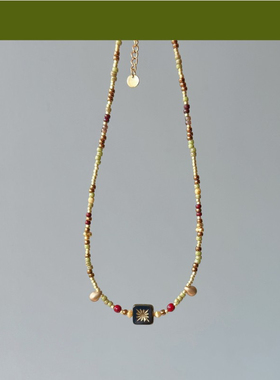 小众设计 “苔丝”Vintage绿色系复古锁骨链项链女潮简约手作夏季