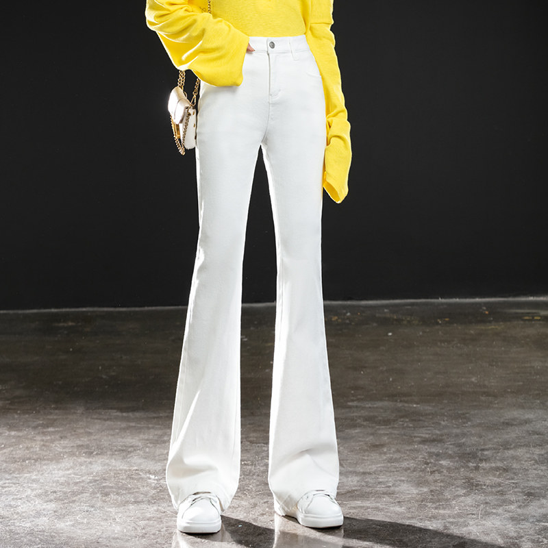 白色微喇春季2022新款显瘦牛仔裤 扇影牛仔裤
