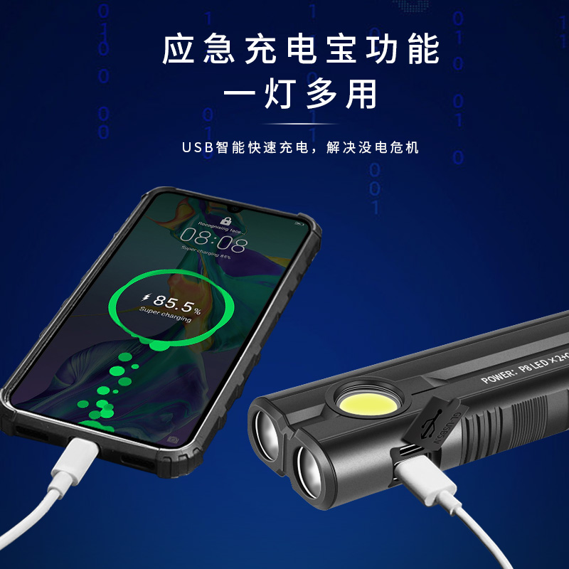 黑豹森X608手电筒户外便携强磁远射长续航汽修维修工作灯沃尔森