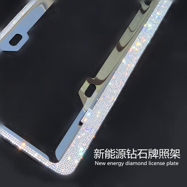 New energy electric stainless steel diamond license plate frame