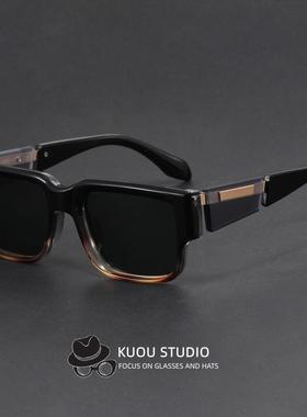 长方形窄框小众独特灰蓝色方形粗框墨镜防紫外线复古简约太阳眼镜