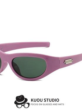 2024新款Jennie珍妮同款酷墨镜女粉色椭圆形猫眼肯豆风防嗮太阳镜