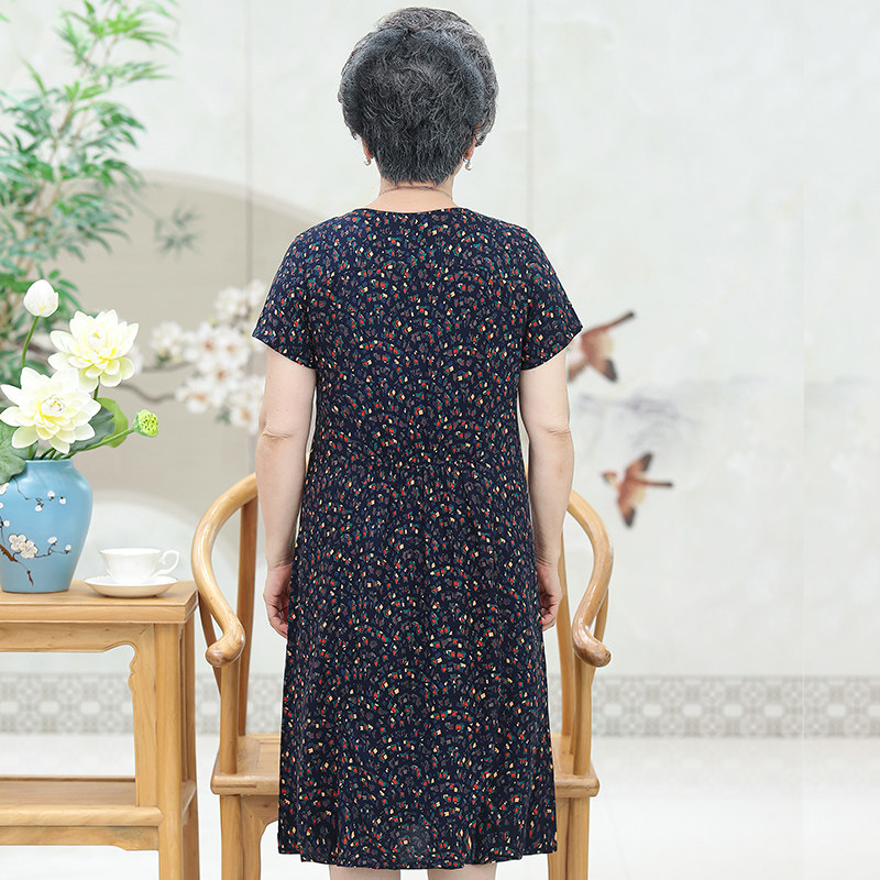 夏装棉绸连衣裙子60岁70妈妈中长裙 蔓姿莲中老年女装