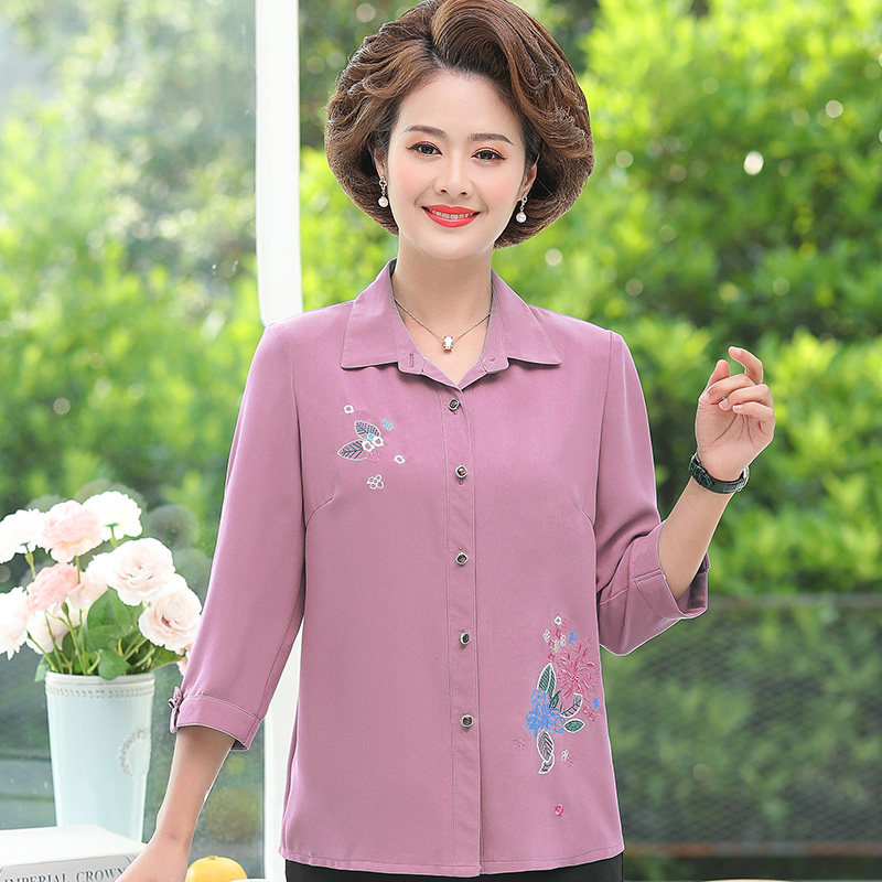 中年妈妈装夏装套装50岁60洋气衬衫 蔓姿莲中老年女装
