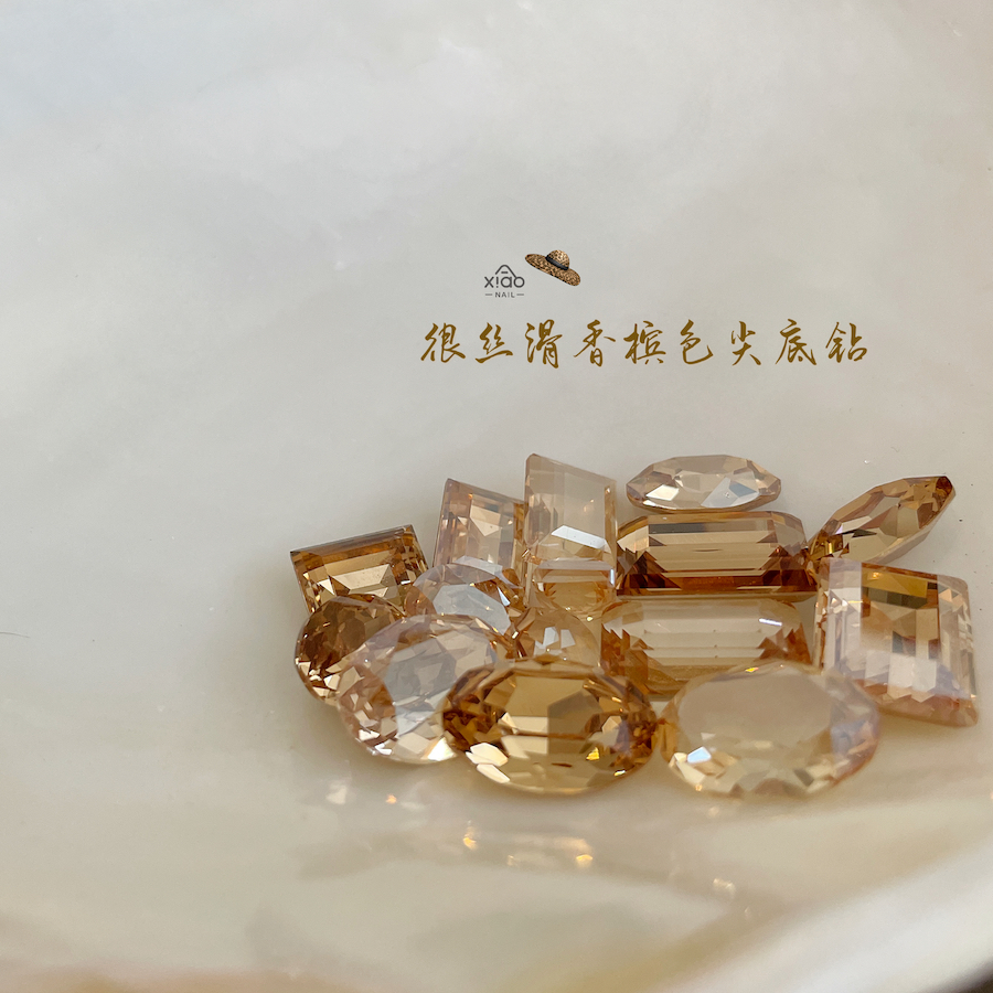 XIAOANAIL香槟色透底美甲大冰糖钻k9品质水晶多尺寸指甲DIY饰品贴 - 图1