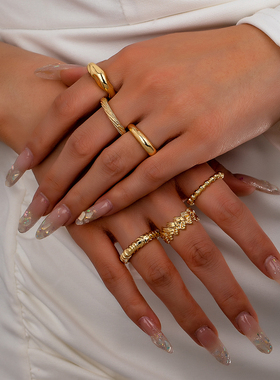 聚会时尚个性简约金色戒指套装女