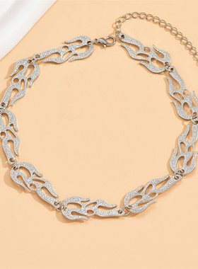 欧美风时尚银色火焰几何锁骨链女