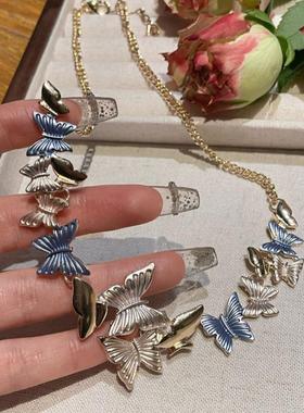 春夏2024新款拼接蓝色蝴蝶锁骨链气质简约时尚甜酷辣妹设计感项链