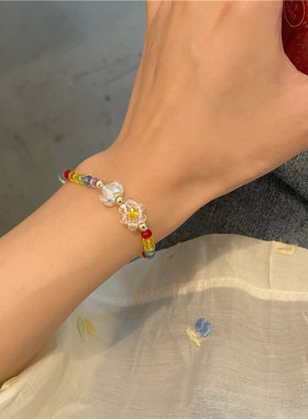 小众花朵水晶串珠ins日韩风手链