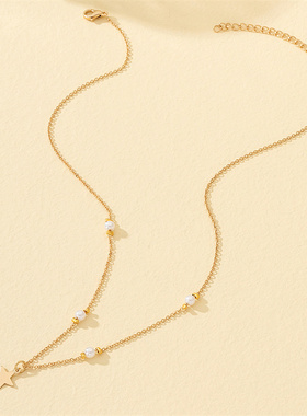 欧美风时尚简约百搭金色吊坠项链