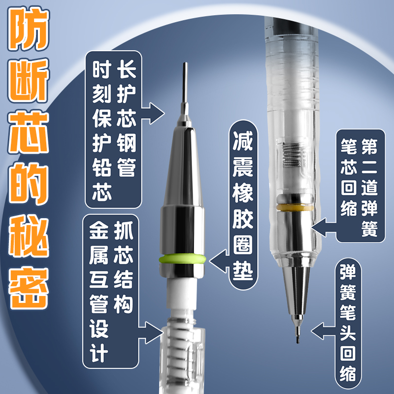 晨光自动铅笔小学生专用不断芯自动笔铅笔初中生专用铅笔自动铅笔0.7高颜值自动铅笔0.5铅笔套装儿童素描铅笔