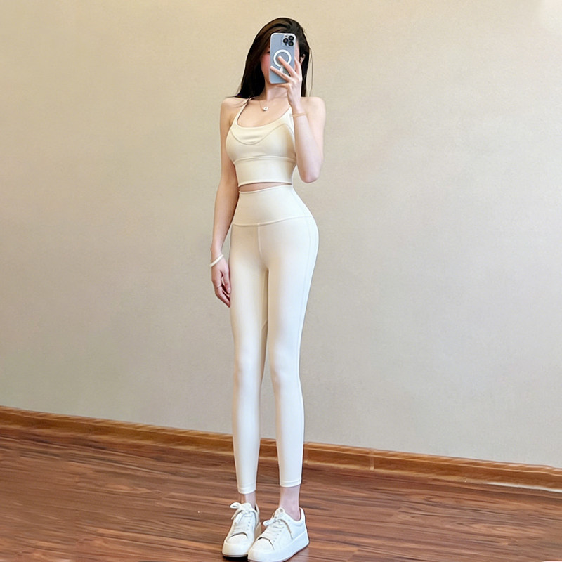 瑜伽裤普拉提套装女新款蜜桃臀白色健身运动长裤性感训练服春季