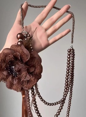 复古仿珍珠蕾丝花项链女生骨链