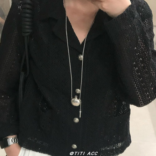韩系ins风银色水壶吊坠长款项链女小众设计实心金属毛衣链配饰潮 - 图2