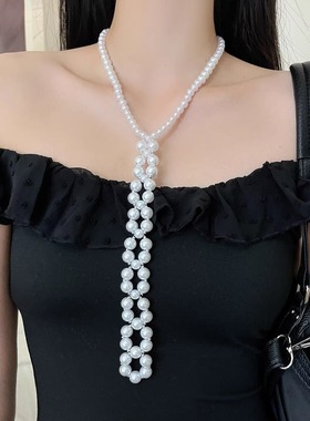 复古轻奢气质长款珍珠领带项链女