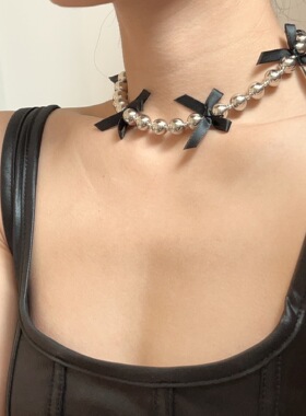 ins银色金属圆球钛钢锁骨链甜酷