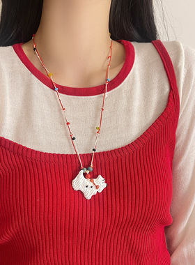 可爱陶瓷腊肠小狗吊坠项链女