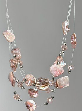 独特多层粉色不规则碎石项链女2025年新款夸张小众多层锁骨链颈链