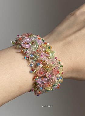 小众设计感彩色串珠石头流苏手链