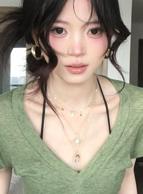 中古风金色星星月亮吊坠叠戴项链