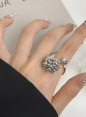 欧美朋克金属质感圆珠球串珠戒指