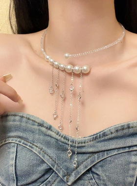 高级感项链十字架流苏choker颈链
