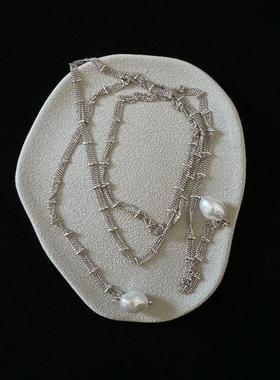 白色蕾丝链条缠绕项链女锁骨链