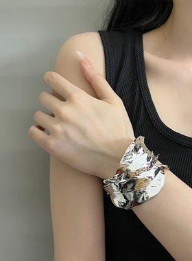 欧美夸张金属叶子开口手镯高级感