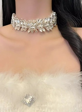 法式超闪满钻choker丝绒项链女配饰轻奢小众锁骨链晚宴礼服颈圈新