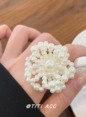 小众设计感手工编制珍珠串珠花朵戒指女高级感轻奢食指戒开口指环