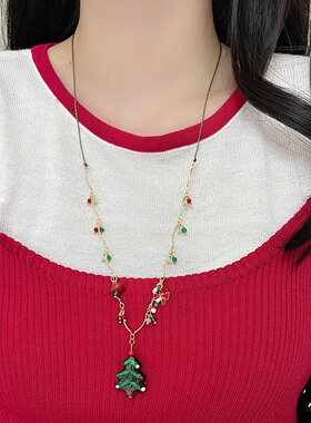 圣诞节彩色串珠项链女配饰2025氛围感颈饰甜美可爱毛衣链圣诞礼物