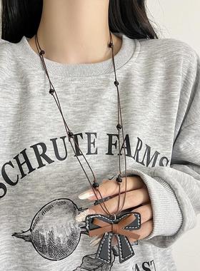 暗黑甜酷皮质蝴蝶结项链女轻奢