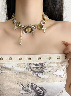 新款重工小众设计感纽扣锁骨链