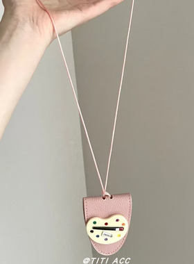 甜美童趣彩色画板皮质挂脖粉色项链女精致可爱小众时尚颈链毛衣链