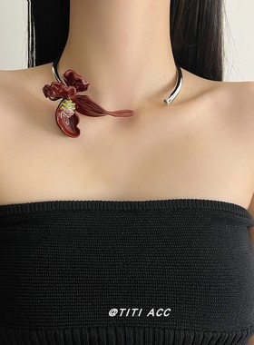 欧美复古金属珐琅鸢尾花开口项圈女款2025新款重工choker项链颈链