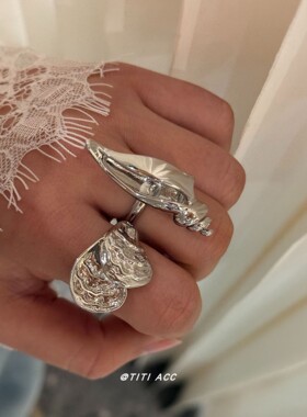 沙滩度假银色夸张海星戒指女新款百搭设计感可开口几何指环食指戒