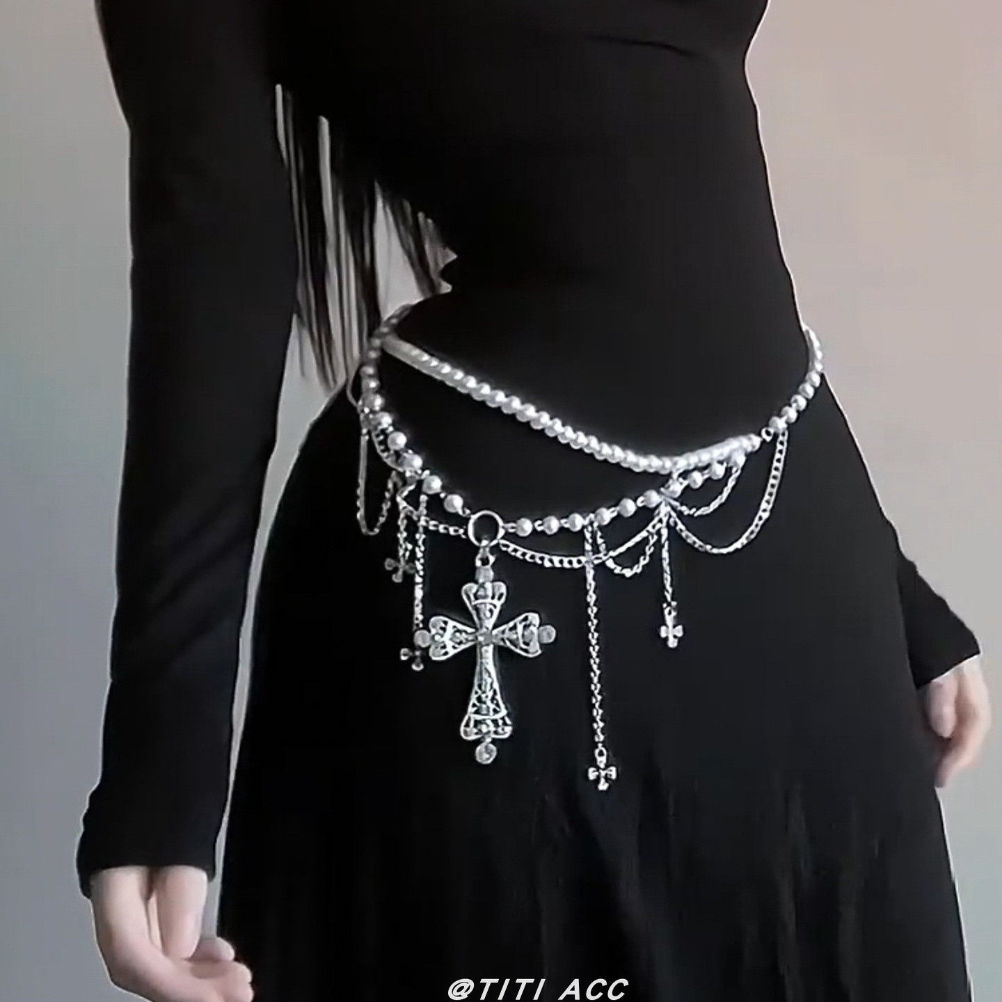 y2k辣妹风十字架珍珠腰链复古小众设计感腰带甜酷风轻奢气质配饰,淘宝优惠券,粉丝福利购,淘宝优惠卷